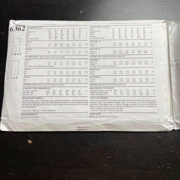 Vintage New Look Sewing Pattern 6362 1995 Wonens Shirt Top Tunic Cut 8 - 18 u - Picture 3 of 3
